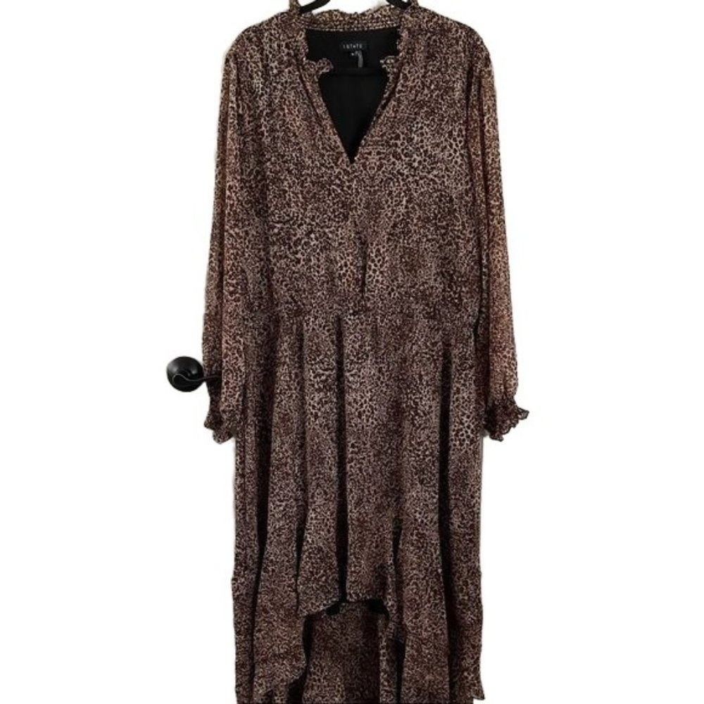 1. State Leopard Hi-Lo Women’s Dress, Semi-Sheer Sleeve, Size XL